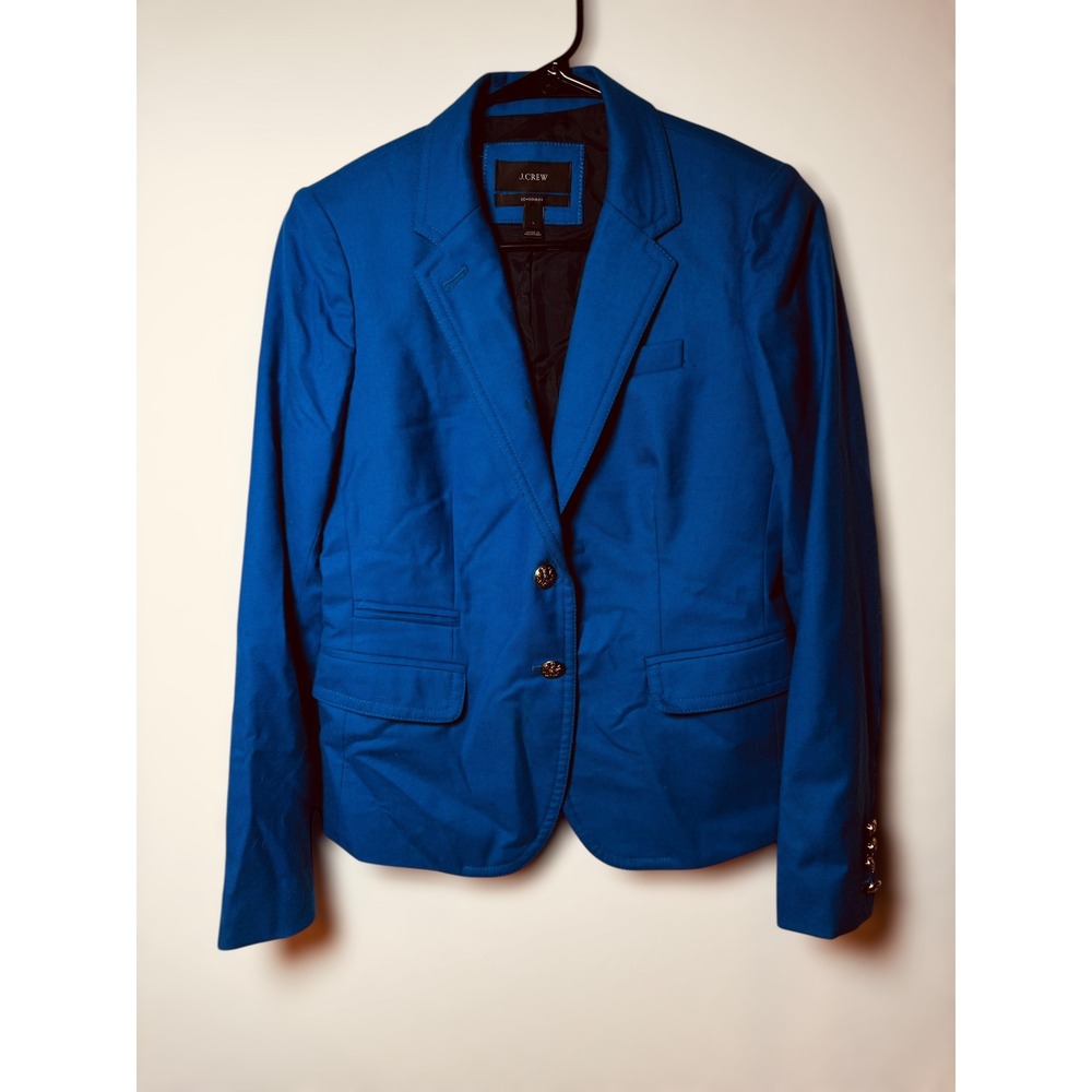 J Crew Schoolboy Wool Blazer Blue Gold Button‎ Single Breasted Womens Size 4
